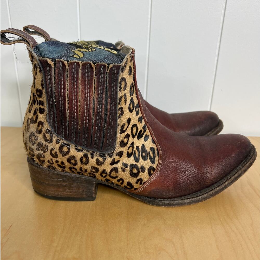 Freebird by Steven X Free People Lasso Leopard Calf Hair Ankle Boots SZ 9